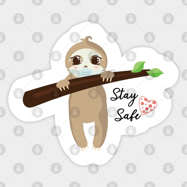 Baby Sloth With Face Mask, Stay Safe Sticker by Royal7Arts